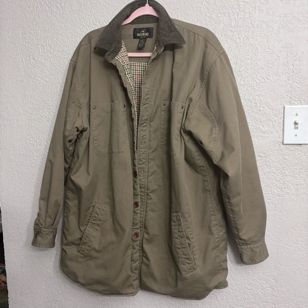 RedHead Men’s L Canvas Chore Jacket Corduroy Collar Plaid Lined Utility Vintage